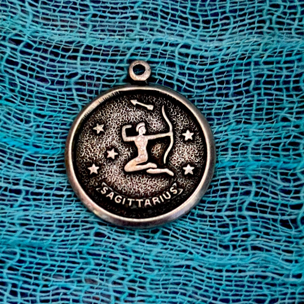 Beau Sterling Silver Embossed Vintage Sagittarius Archer Pendant Charm Astrology
